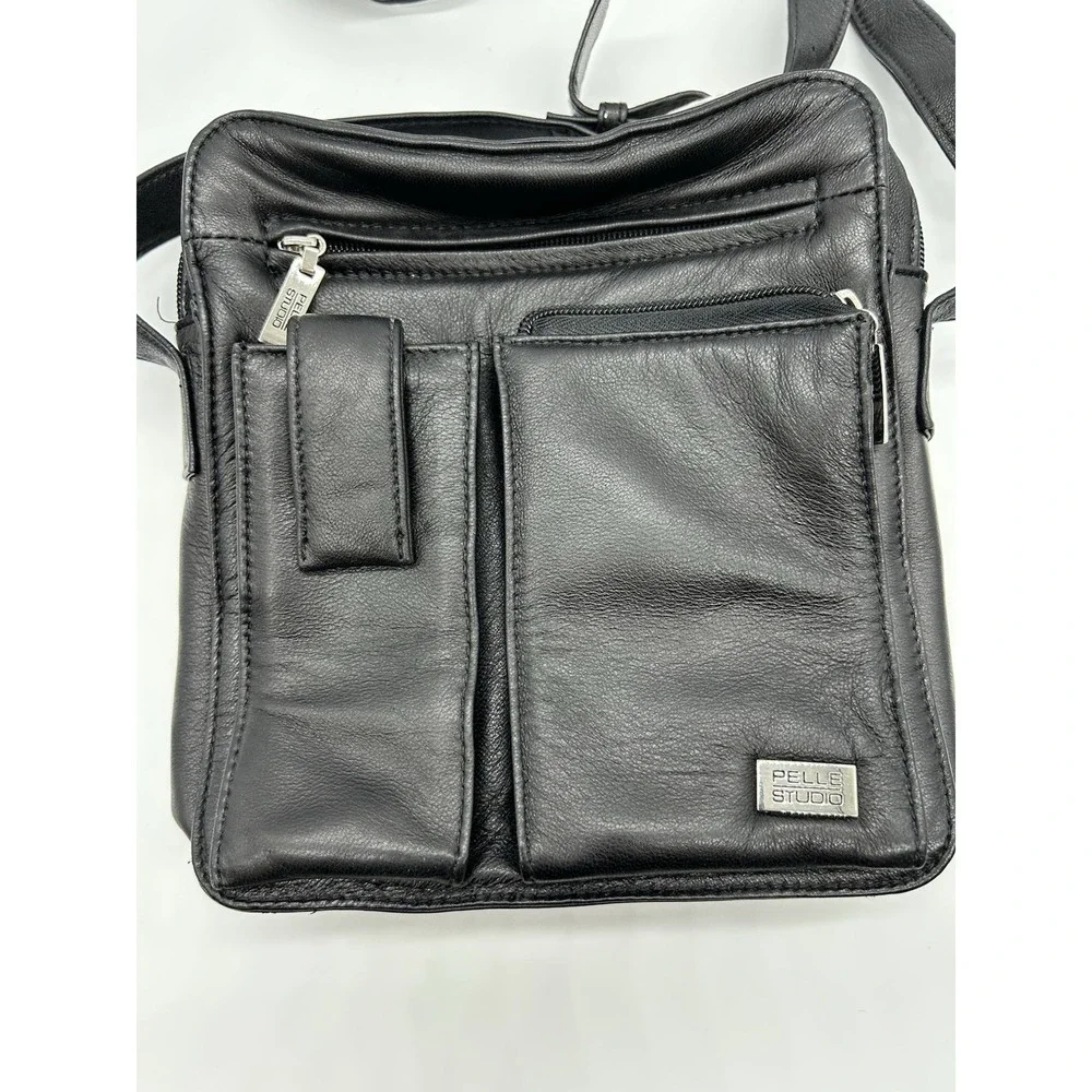 Pelle Studio Wilsons Black Leather Crossbody Bag Organizer Messenger Travel